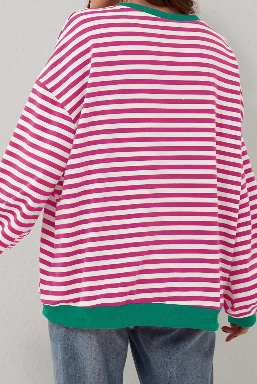 Lovelet Contrast Striped Long Sleeve Sweatshirt-Sweaters-Krush Kandy, Women's Online Fashion Boutique Located in Phoenix, Arizona (Scottsdale Area)