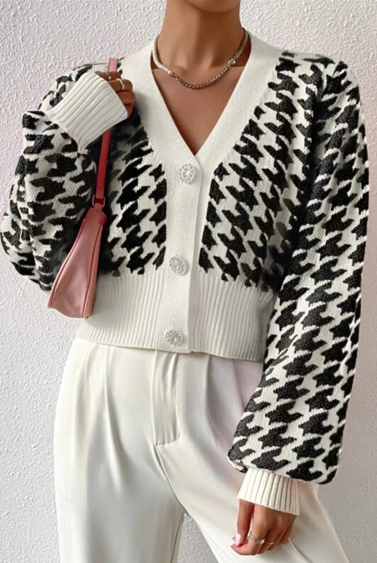 Houndstooth V-Neck Button Up Cardigan-Cardigan-Krush Kandy, Women's Online Fashion Boutique Located in Phoenix, Arizona (Scottsdale Area)