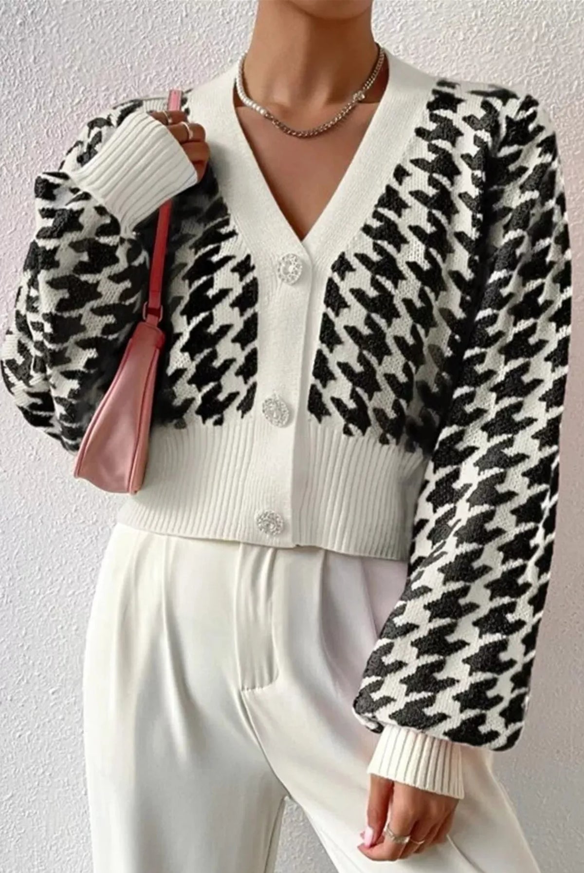 Houndstooth V-Neck Button Up Cardigan-Cardigan-Krush Kandy, Women's Online Fashion Boutique Located in Phoenix, Arizona (Scottsdale Area)