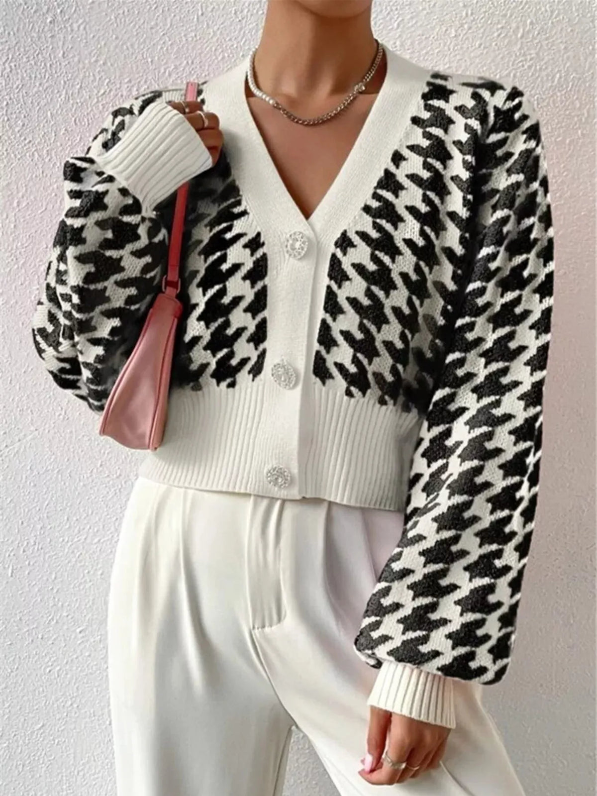 Houndstooth V-Neck Button Up Cardigan-Cardigan-Krush Kandy, Women's Online Fashion Boutique Located in Phoenix, Arizona (Scottsdale Area)