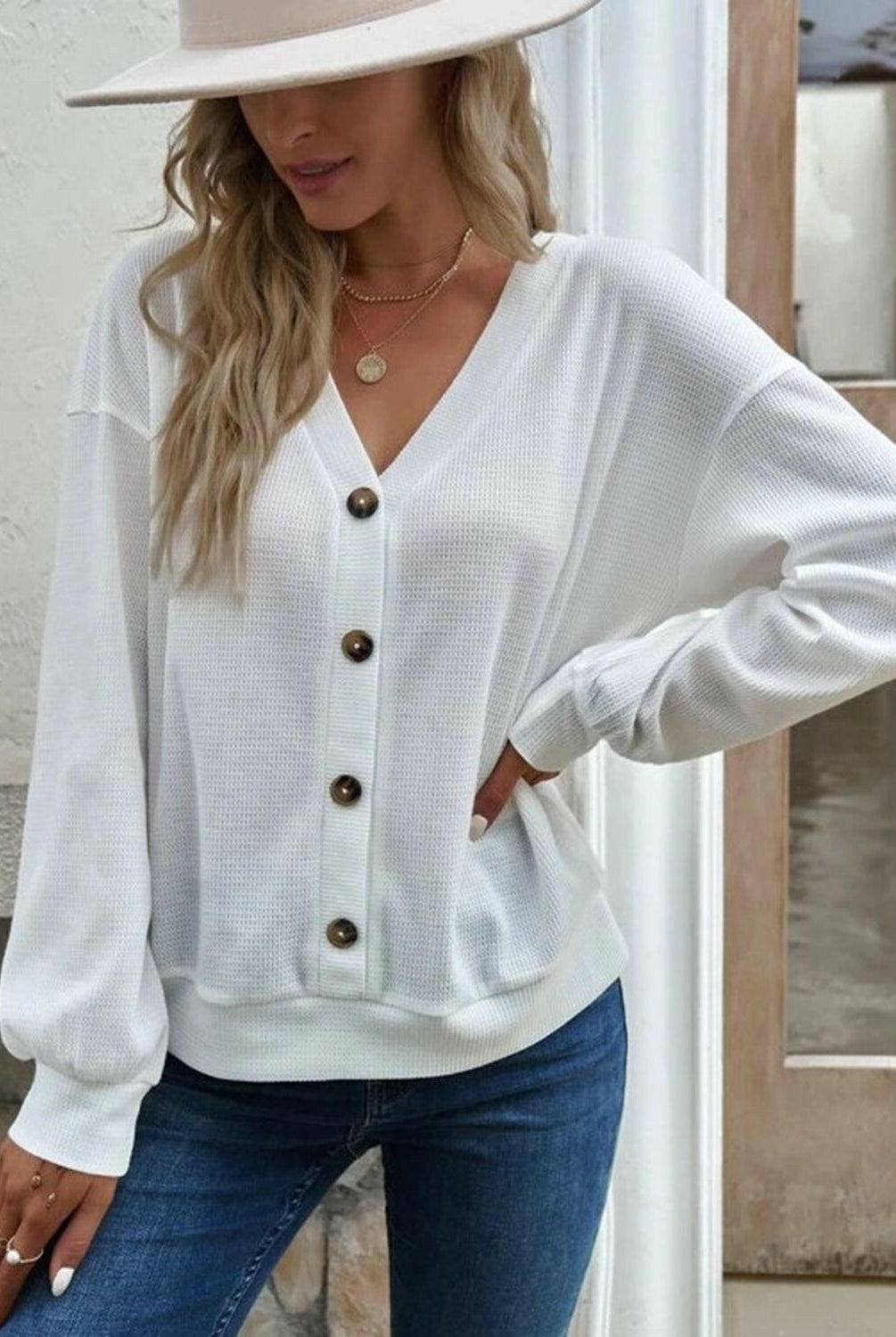 V-Neck Dropped Shoulder Blouse-Krush Kandy, Women's Online Fashion Boutique Located in Phoenix, Arizona (Scottsdale Area)