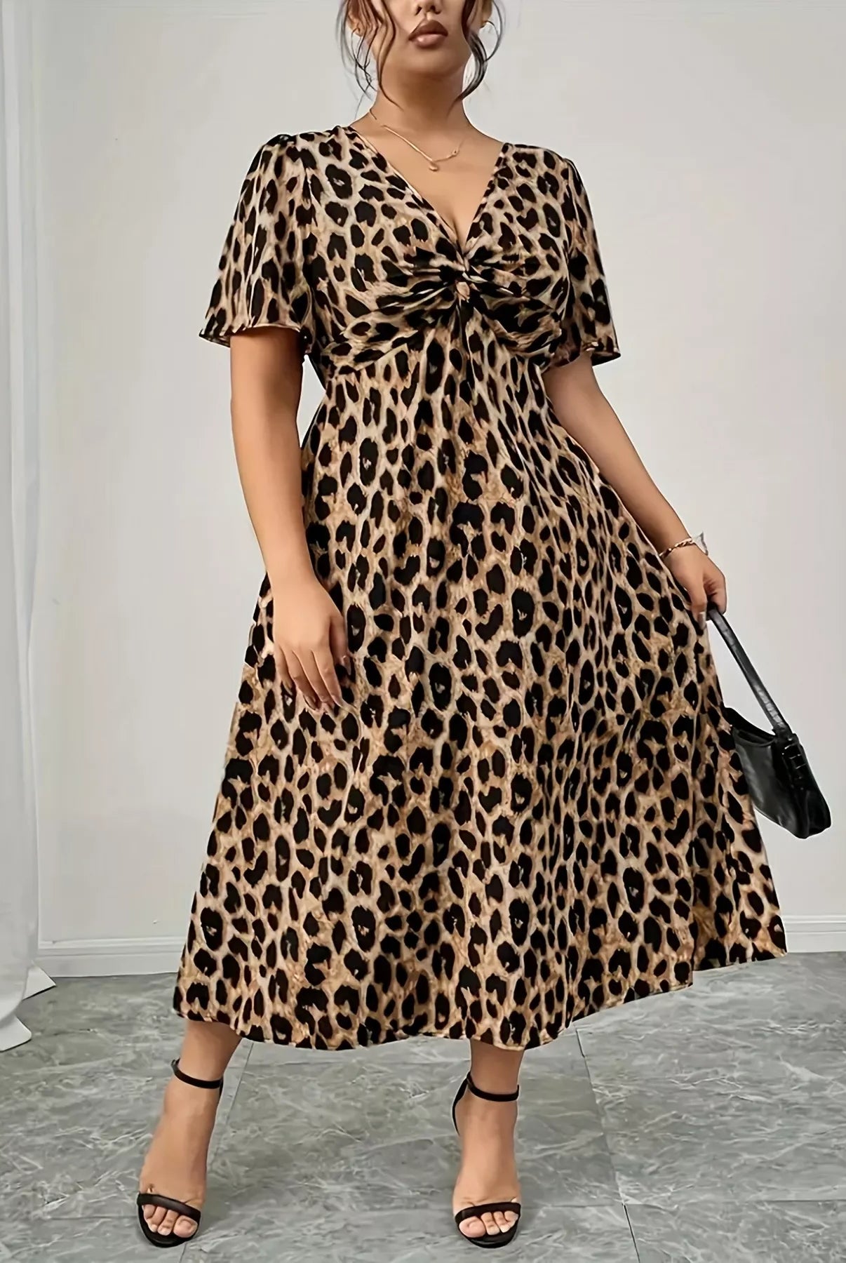 Plus Size Twisted Front Leopard Short Sleeve Dress-Dresses-Krush Kandy, Women's Online Fashion Boutique Located in Phoenix, Arizona (Scottsdale Area)