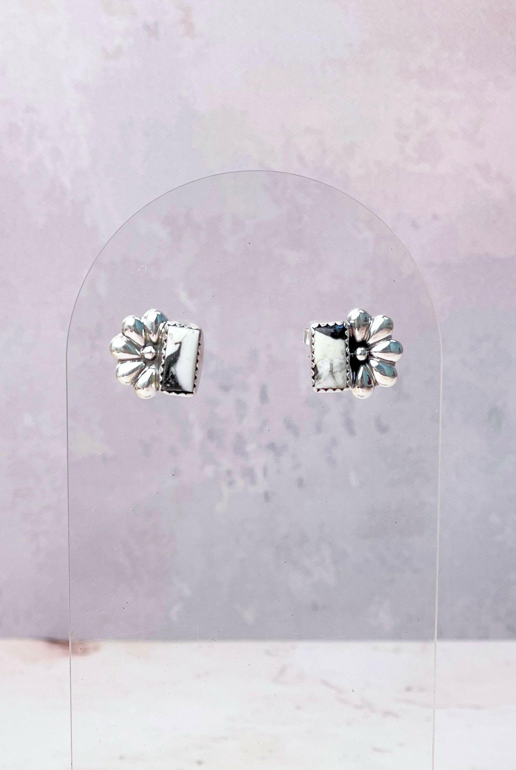 Boho Bar Studs with Delicate Half Daisy Accents-Earrings-Krush Kandy, Women's Online Fashion Boutique Located in Phoenix, Arizona (Scottsdale Area)