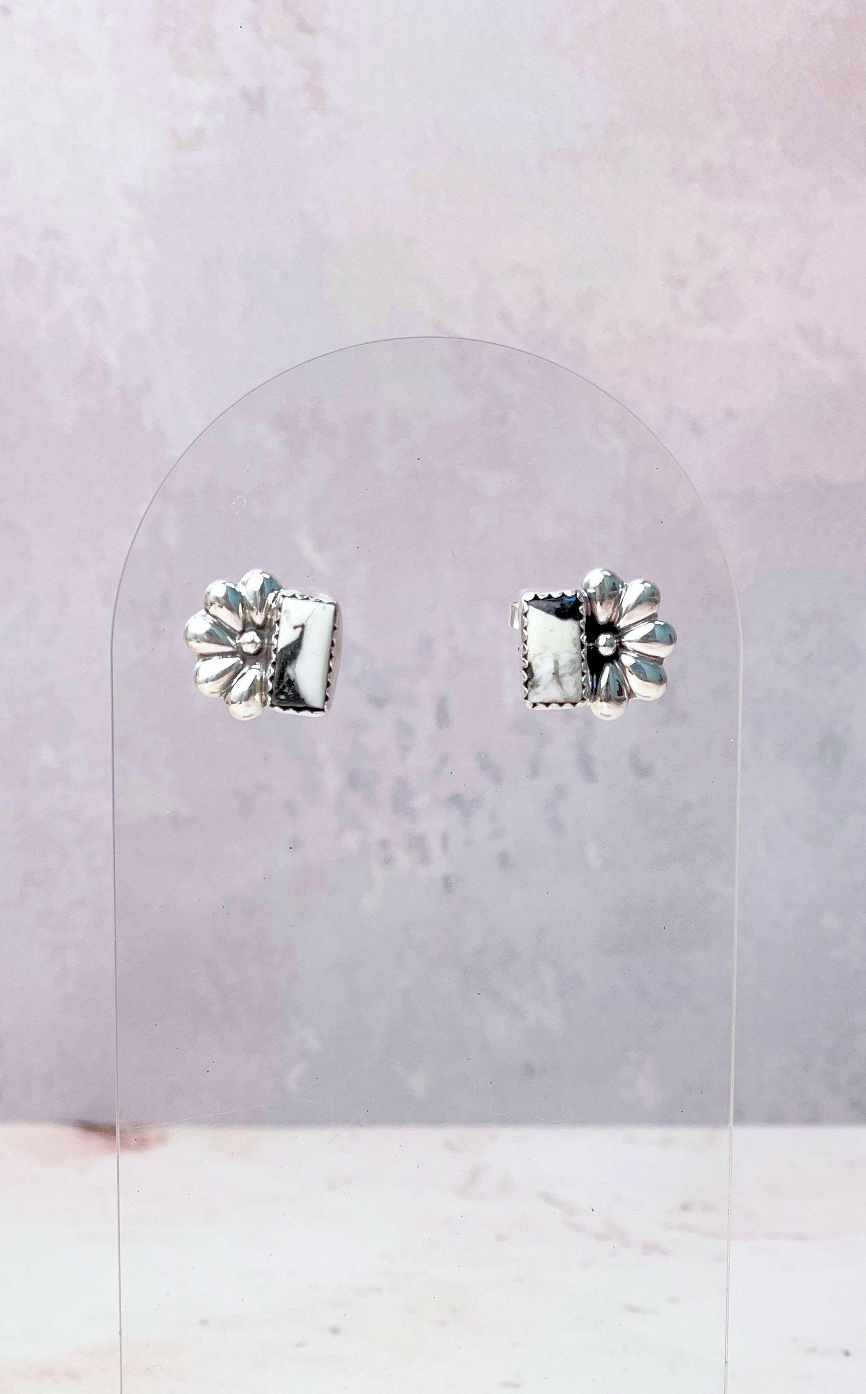 Boho Bar Studs with Delicate Half Daisy Accents-Earrings-Krush Kandy, Women's Online Fashion Boutique Located in Phoenix, Arizona (Scottsdale Area)