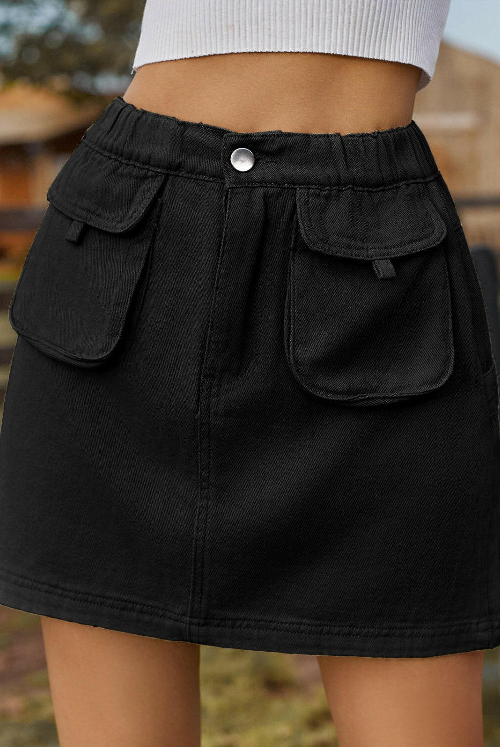Pocketed Elastic Waist Denim Skirt-Krush Kandy, Women's Online Fashion Boutique Located in Phoenix, Arizona (Scottsdale Area)