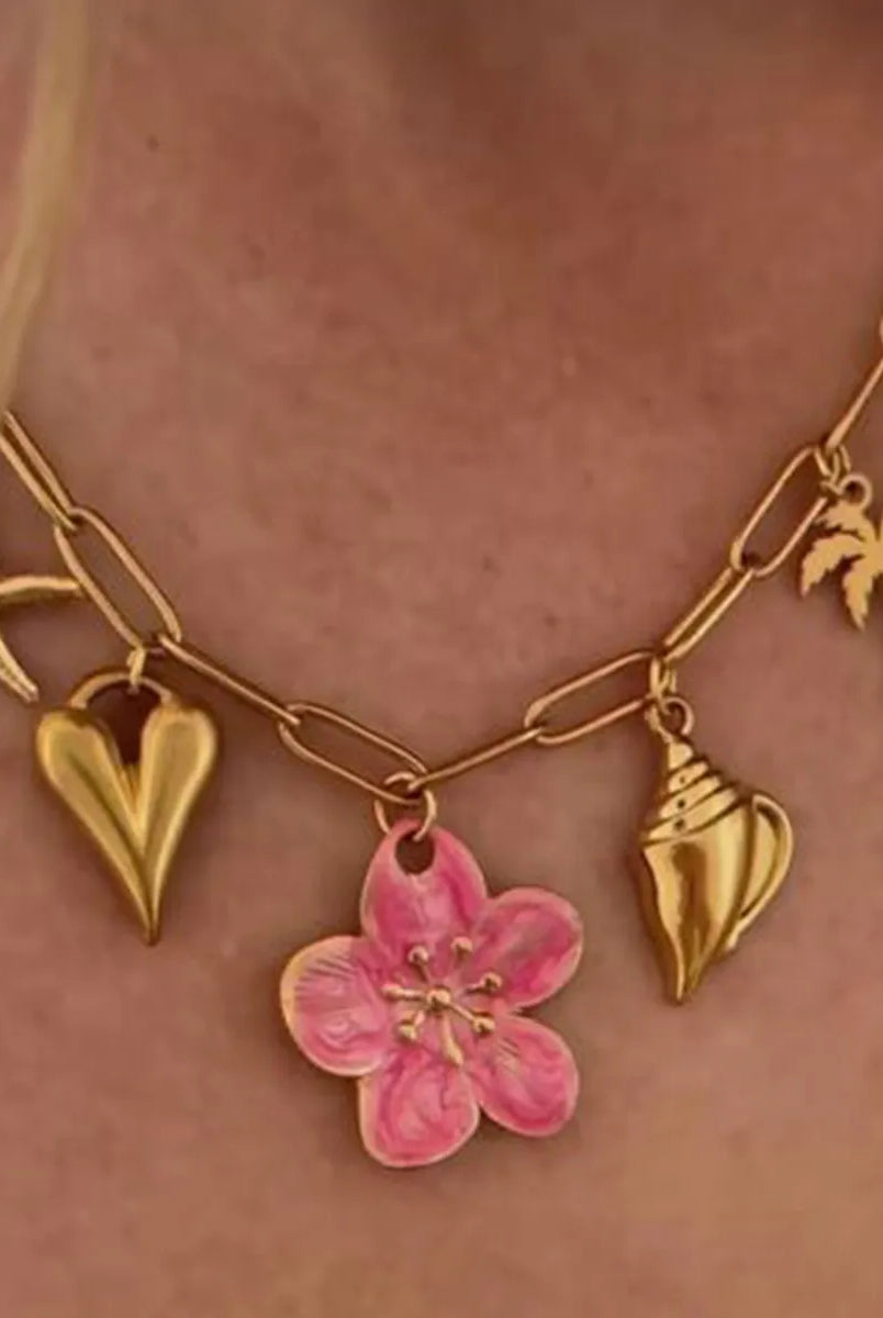 Beach Theme Pendant Necklace with Resin Flower-Necklaces-Krush Kandy, Women's Online Fashion Boutique Located in Phoenix, Arizona (Scottsdale Area)