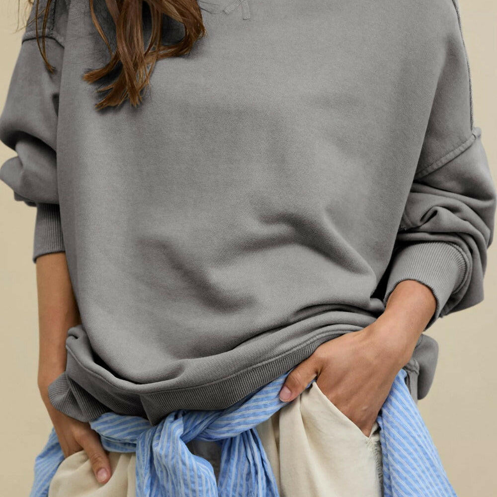 Side Slit Round Neck Long Sleeve Sweatshirt-Krush Kandy, Women's Online Fashion Boutique Located in Phoenix, Arizona (Scottsdale Area)
