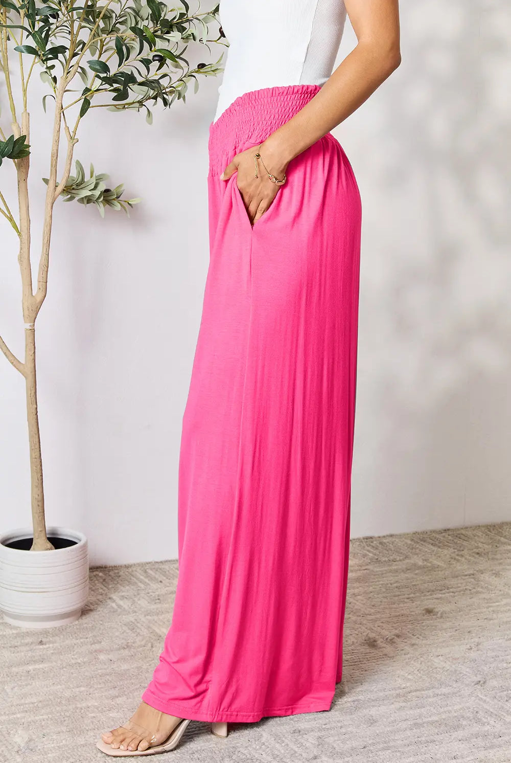 Full Size Smocked Wide Waistband Wide Leg Pants-Pants-Krush Kandy, Women's Online Fashion Boutique Located in Phoenix, Arizona (Scottsdale Area)