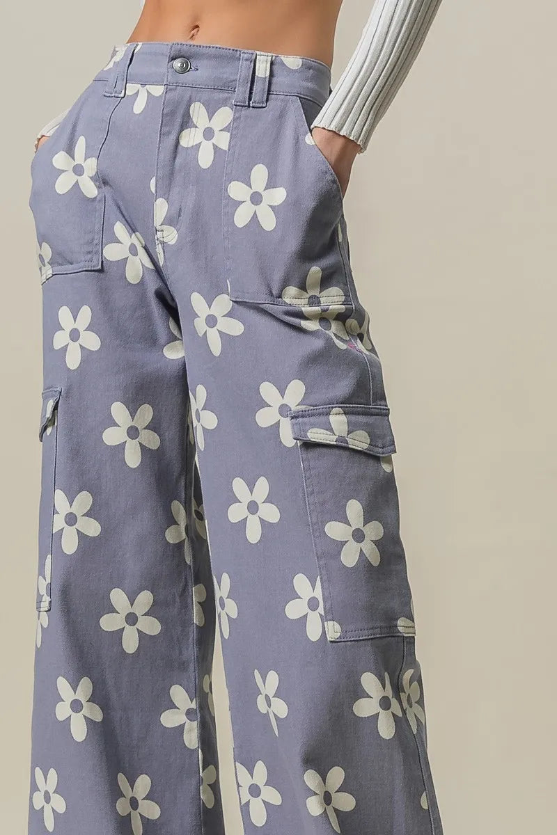 BiBi Flower Printed Side Pocket Wide Pants-pants-Krush Kandy, Women's Online Fashion Boutique Located in Phoenix, Arizona (Scottsdale Area)