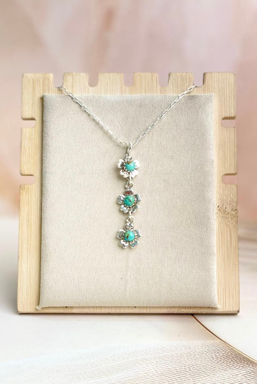 Delicate Sterling Silver & Turquoise Flower Necklaces-Necklaces-Krush Kandy, Women's Online Fashion Boutique Located in Phoenix, Arizona (Scottsdale Area)