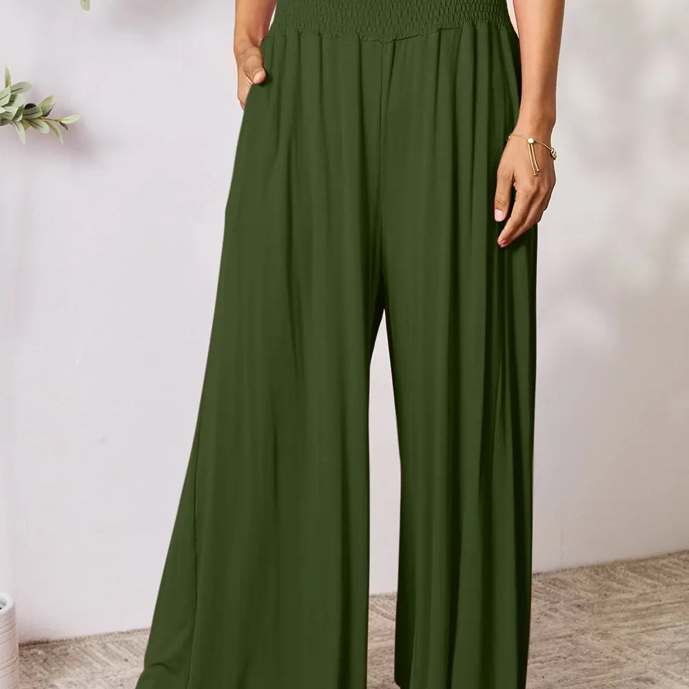 Full Size Smocked Wide Waistband Wide Leg Pants-Pants-Krush Kandy, Women's Online Fashion Boutique Located in Phoenix, Arizona (Scottsdale Area)