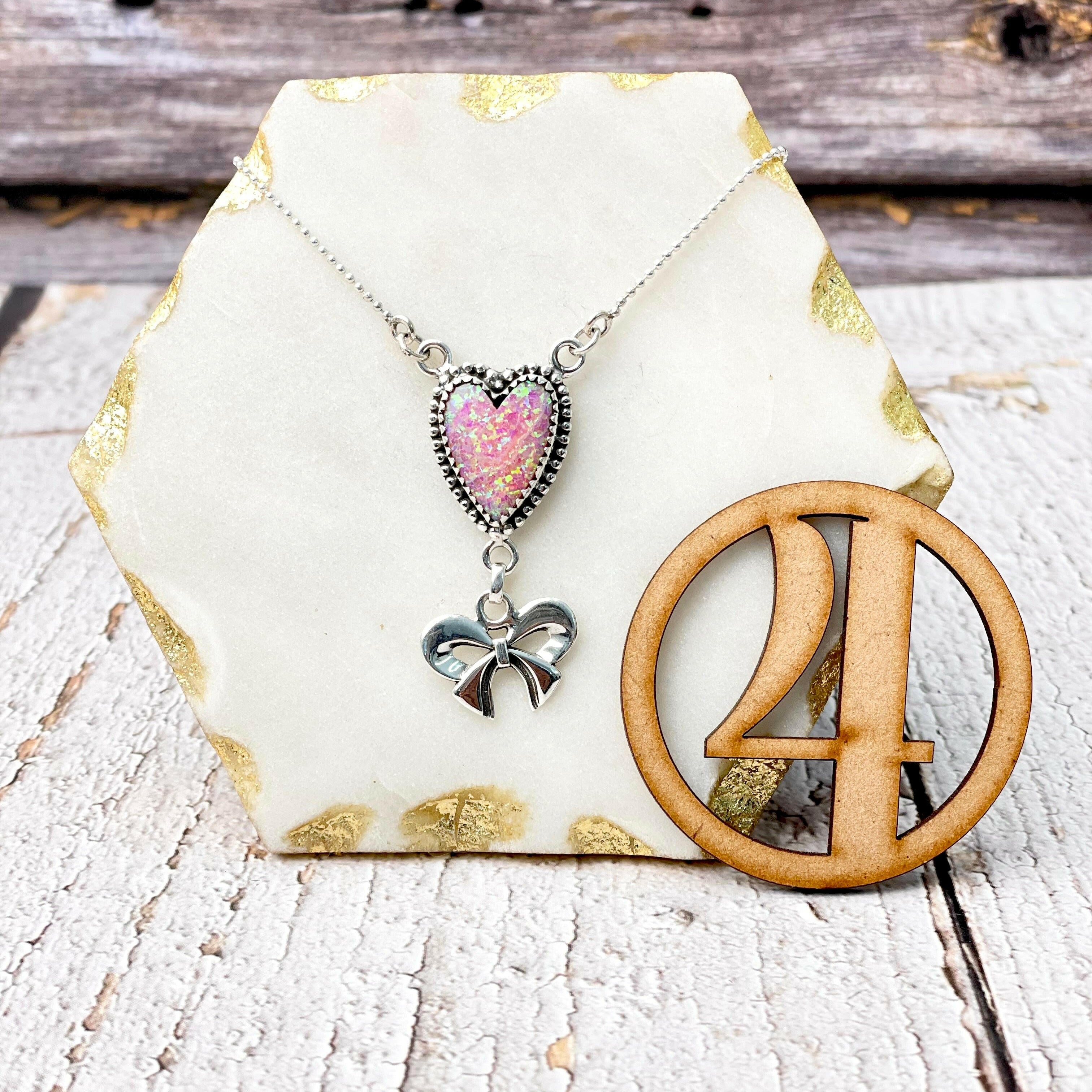 Heart Slab & Bow Necklace-Necklaces-Krush Kandy, Women's Online Fashion Boutique Located in Phoenix, Arizona (Scottsdale Area)