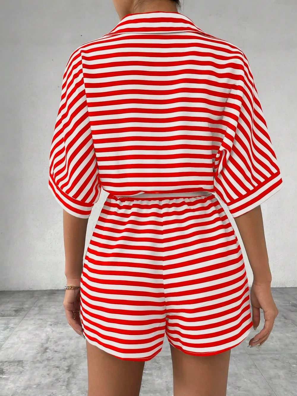 Tie Waist Half Button Striped Romper-Jumpsuits & Rompers-Krush Kandy, Women's Online Fashion Boutique Located in Phoenix, Arizona (Scottsdale Area)