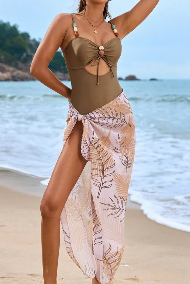 Cutout Sweetheart Neck One-Piece Swimwear and Cover-Up Swim Set-Swimwear-Krush Kandy, Women's Online Fashion Boutique Located in Phoenix, Arizona (Scottsdale Area)