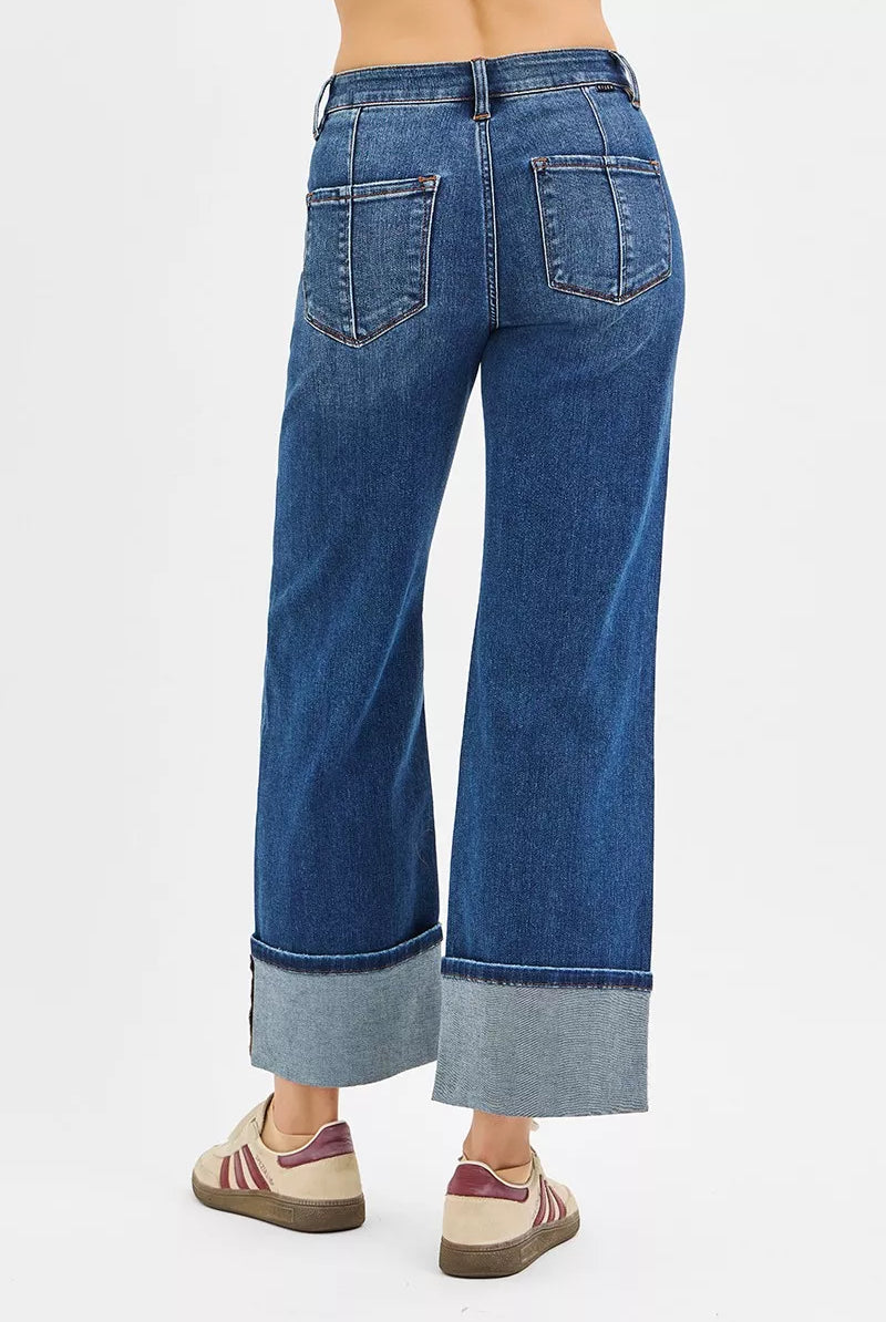 RISEN Full Size High Rise Crop Wide Straight Cuffed Jeans Plus Size-Jeans-Krush Kandy, Women's Online Fashion Boutique Located in Phoenix, Arizona (Scottsdale Area)