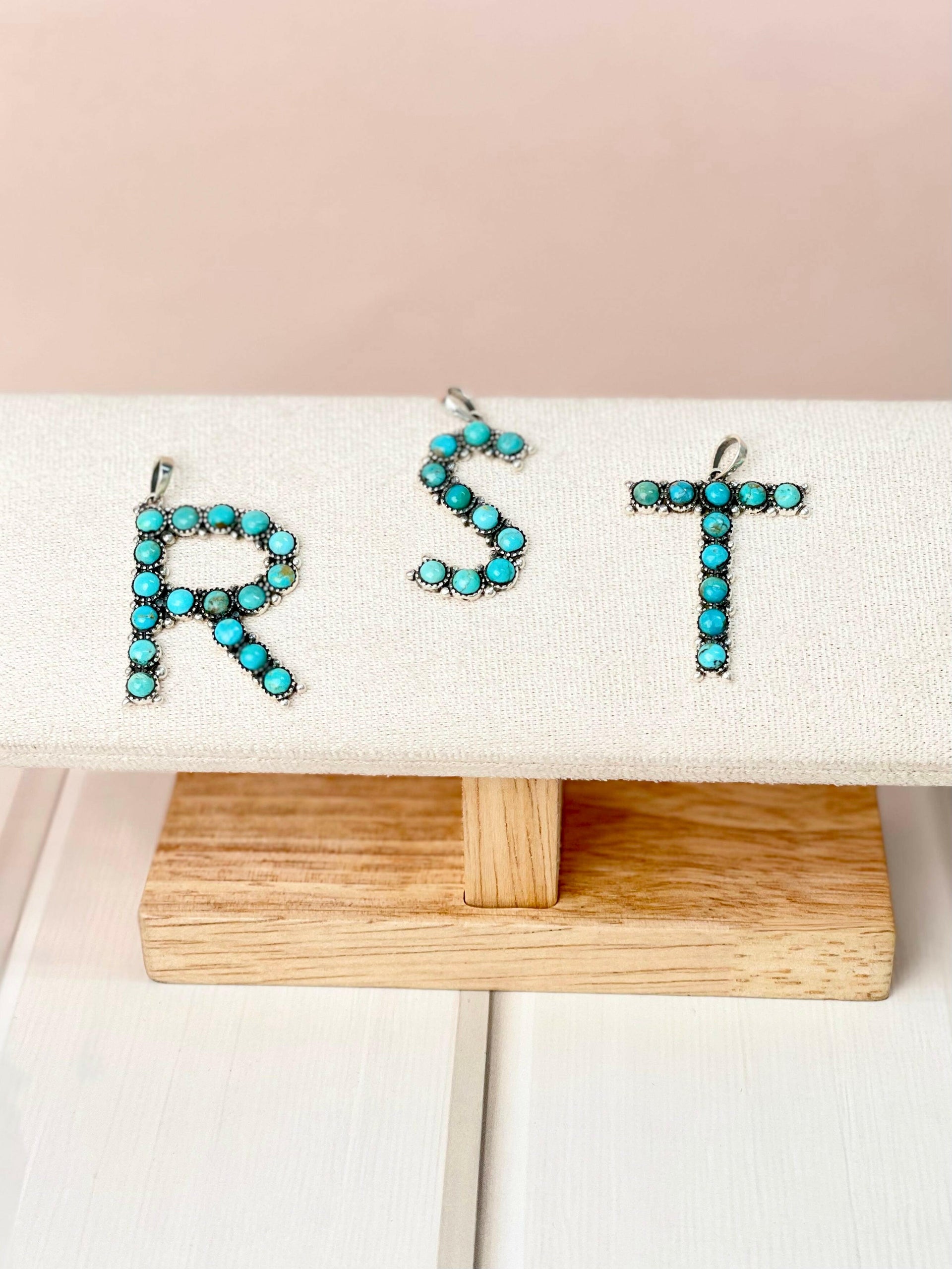 Turquoise Sterling Silver Personalized Initial Pendant-Pendant Necklaces-Krush Kandy, Women's Online Fashion Boutique Located in Phoenix, Arizona (Scottsdale Area)