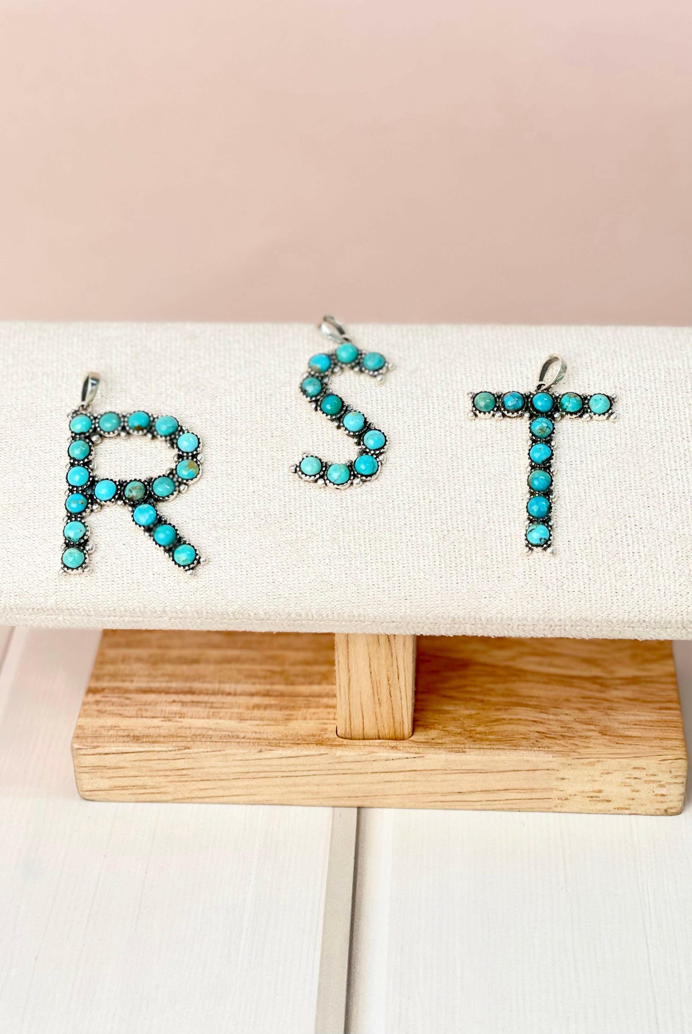 Sign Here Initial Stone Pendant MADE TO ORDER-Squash Blossom Necklaces-Krush Kandy, Women's Online Fashion Boutique Located in Phoenix, Arizona (Scottsdale Area)