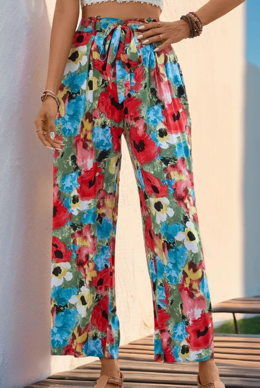 Perfee Tied Printed Wide Leg Pants-pants-Krush Kandy, Women's Online Fashion Boutique Located in Phoenix, Arizona (Scottsdale Area)