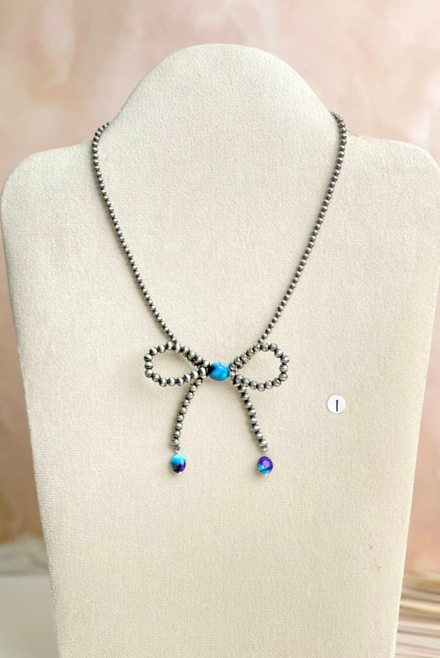 Desert Pearl & Multi Dahlia Bow Necklaces-Necklaces-Krush Kandy, Women's Online Fashion Boutique Located in Phoenix, Arizona (Scottsdale Area)