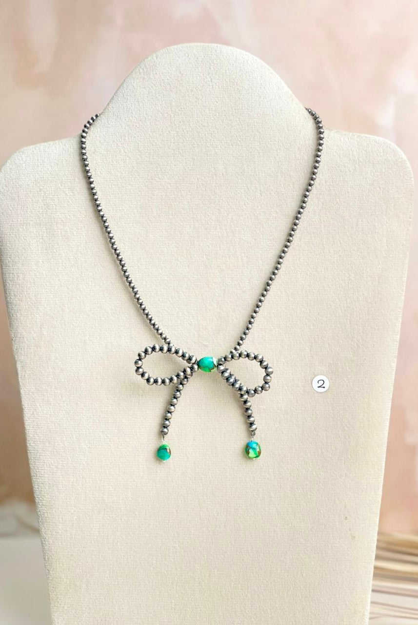 Desert Pearl & Multi Dahlia Bow Necklaces-Necklaces-Krush Kandy, Women's Online Fashion Boutique Located in Phoenix, Arizona (Scottsdale Area)