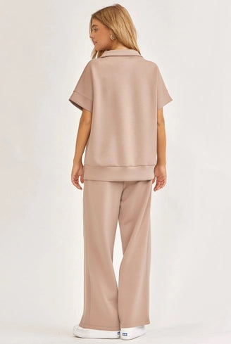 Short-Sleeved Quarter-Zip Lounge Set-2 Piece Outfit Sets-Krush Kandy, Women's Online Fashion Boutique Located in Phoenix, Arizona (Scottsdale Area)