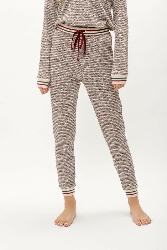 Cozy Waffle-Knit Joggers with Striped Bands-Joggers-Krush Kandy, Women's Online Fashion Boutique Located in Phoenix, Arizona (Scottsdale Area)
