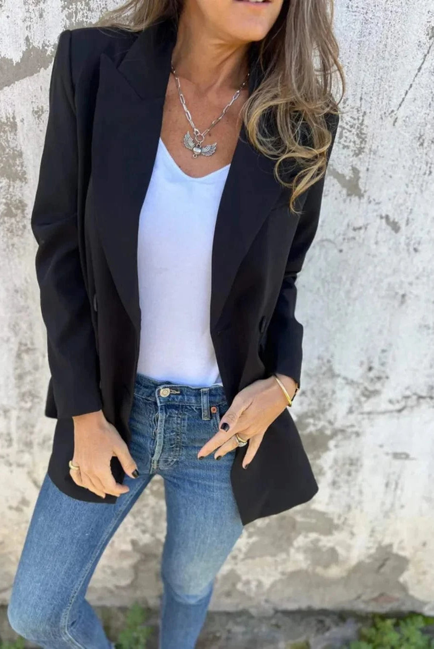 Full Size Collared Neck Long Sleeve Blazer-Blazers-Krush Kandy, Women's Online Fashion Boutique Located in Phoenix, Arizona (Scottsdale Area)