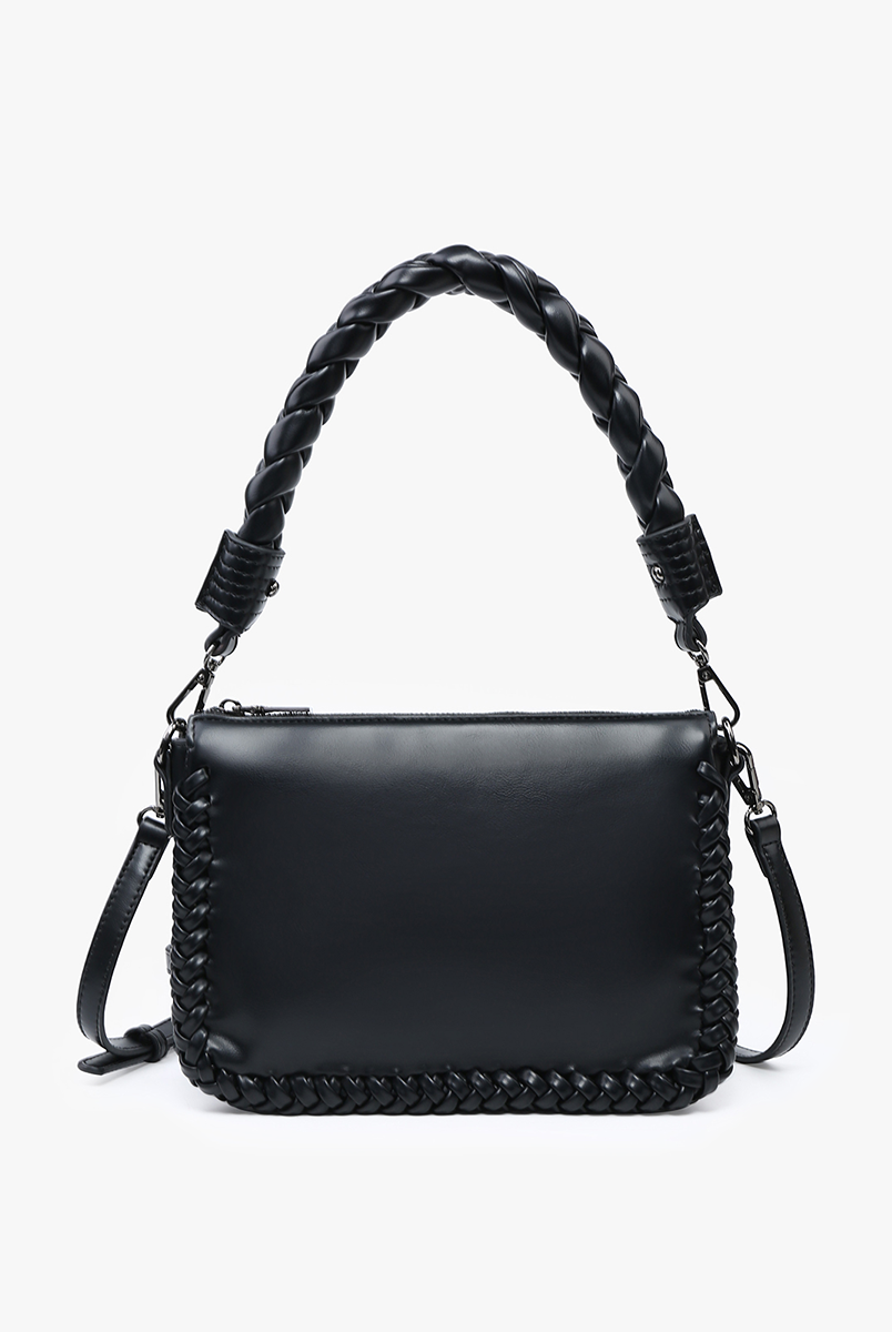 Judith Whipstitch Trim Shoulder Bag w/ Braided Handle-handbag-Krush Kandy, Women's Online Fashion Boutique Located in Phoenix, Arizona (Scottsdale Area)