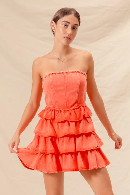 SO ME Strapless Ruffle Layered Game Day Cheer Up Dress-Dresses-Krush Kandy, Women's Online Fashion Boutique Located in Phoenix, Arizona (Scottsdale Area)