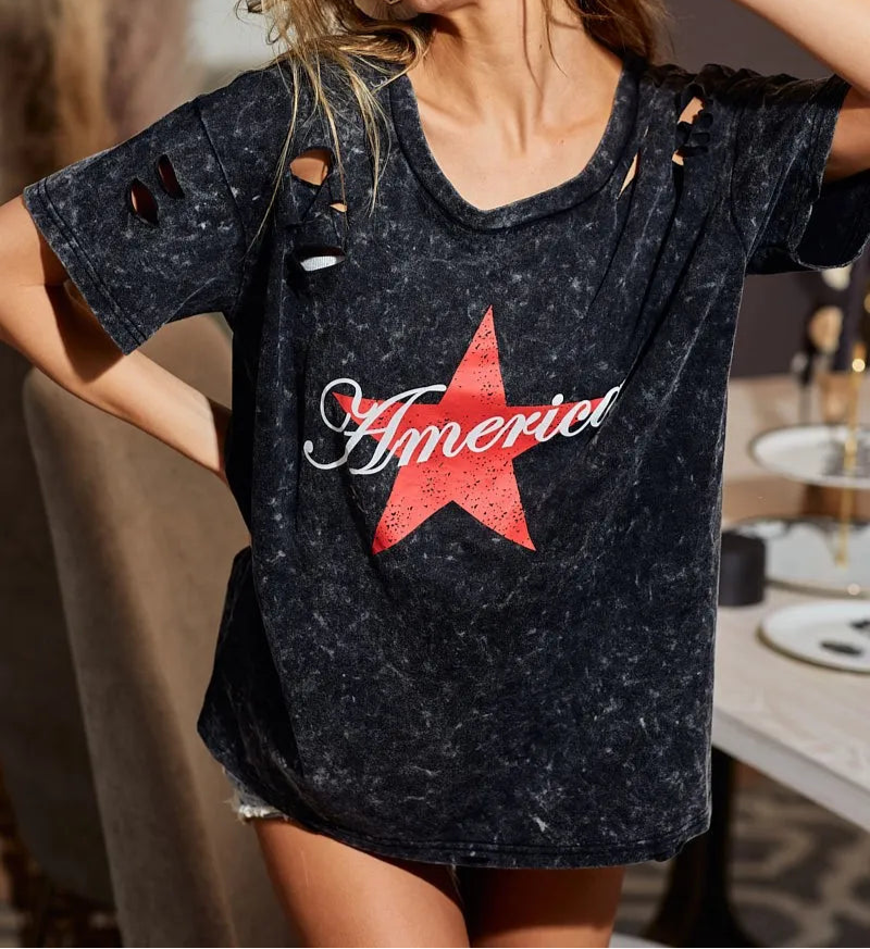 BiBi Laser Cut Mineral Washed Jersey Top with America-Tops-Krush Kandy, Women's Online Fashion Boutique Located in Phoenix, Arizona (Scottsdale Area)