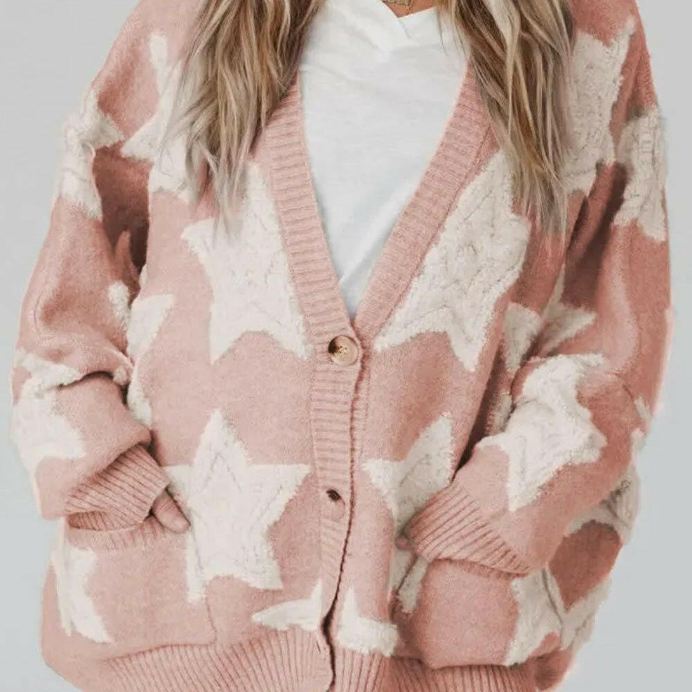 Star Button Up Long Sleeve Cardigan-Cardigans-Krush Kandy, Women's Online Fashion Boutique Located in Phoenix, Arizona (Scottsdale Area)