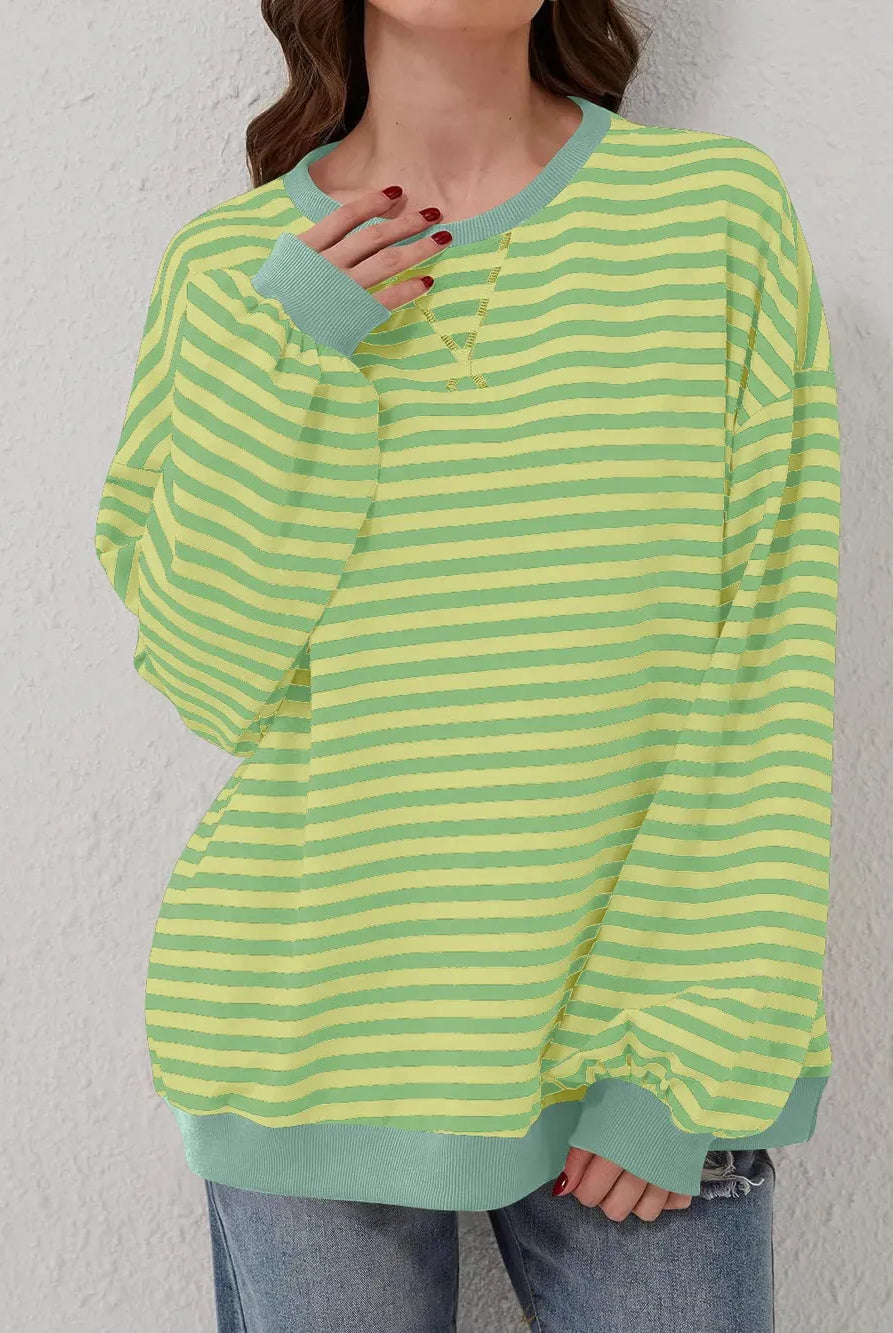 Lovelet Contrast Striped Long Sleeve Sweatshirt-Sweaters-Krush Kandy, Women's Online Fashion Boutique Located in Phoenix, Arizona (Scottsdale Area)