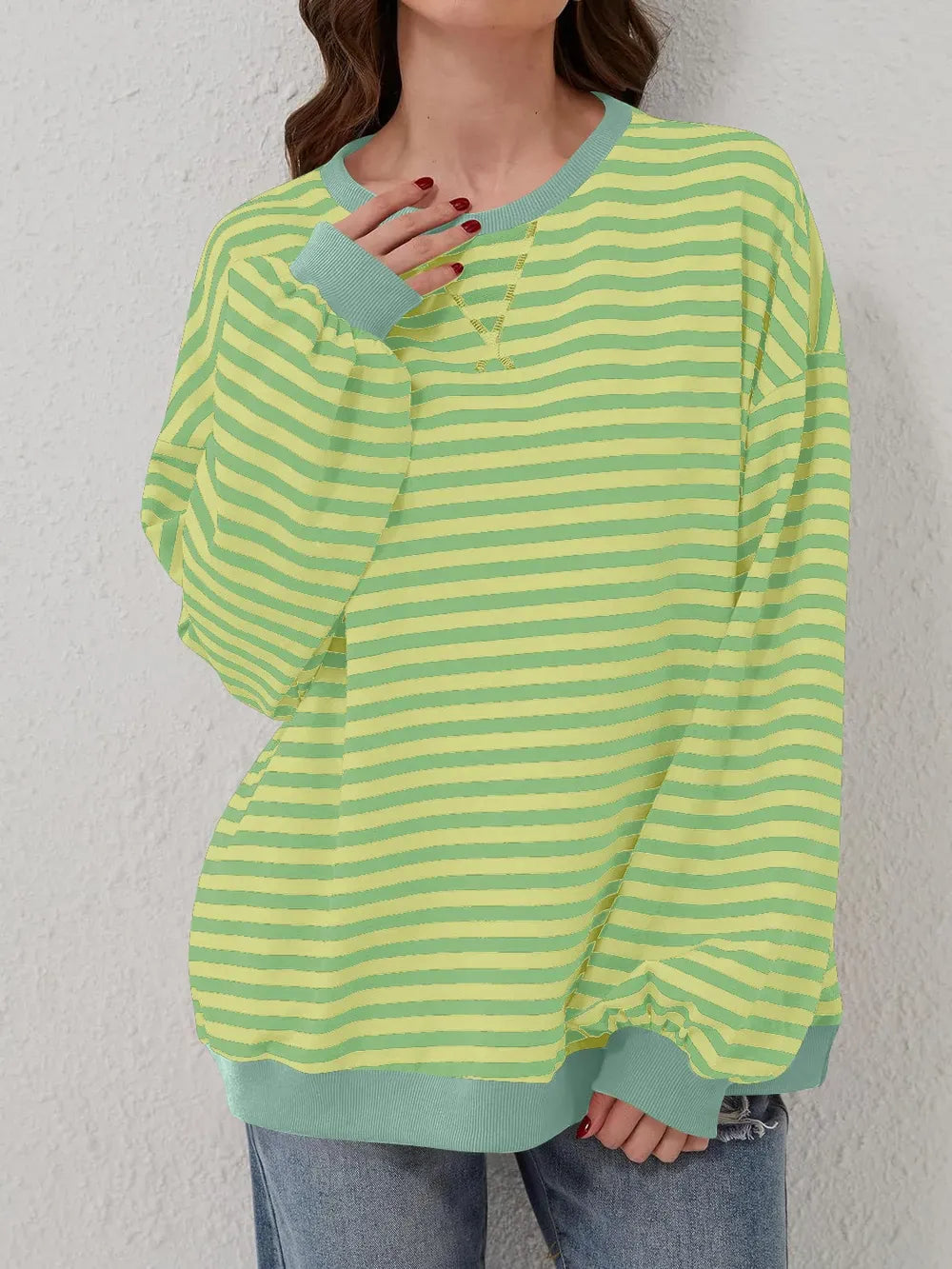 Lovelet Contrast Striped Long Sleeve Sweatshirt-Sweaters-Krush Kandy, Women's Online Fashion Boutique Located in Phoenix, Arizona (Scottsdale Area)