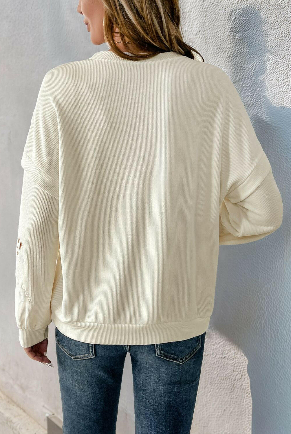 Perfee Cutout Round Neck Long Sleeve Sweatshirt-Krush Kandy, Women's Online Fashion Boutique Located in Phoenix, Arizona (Scottsdale Area)