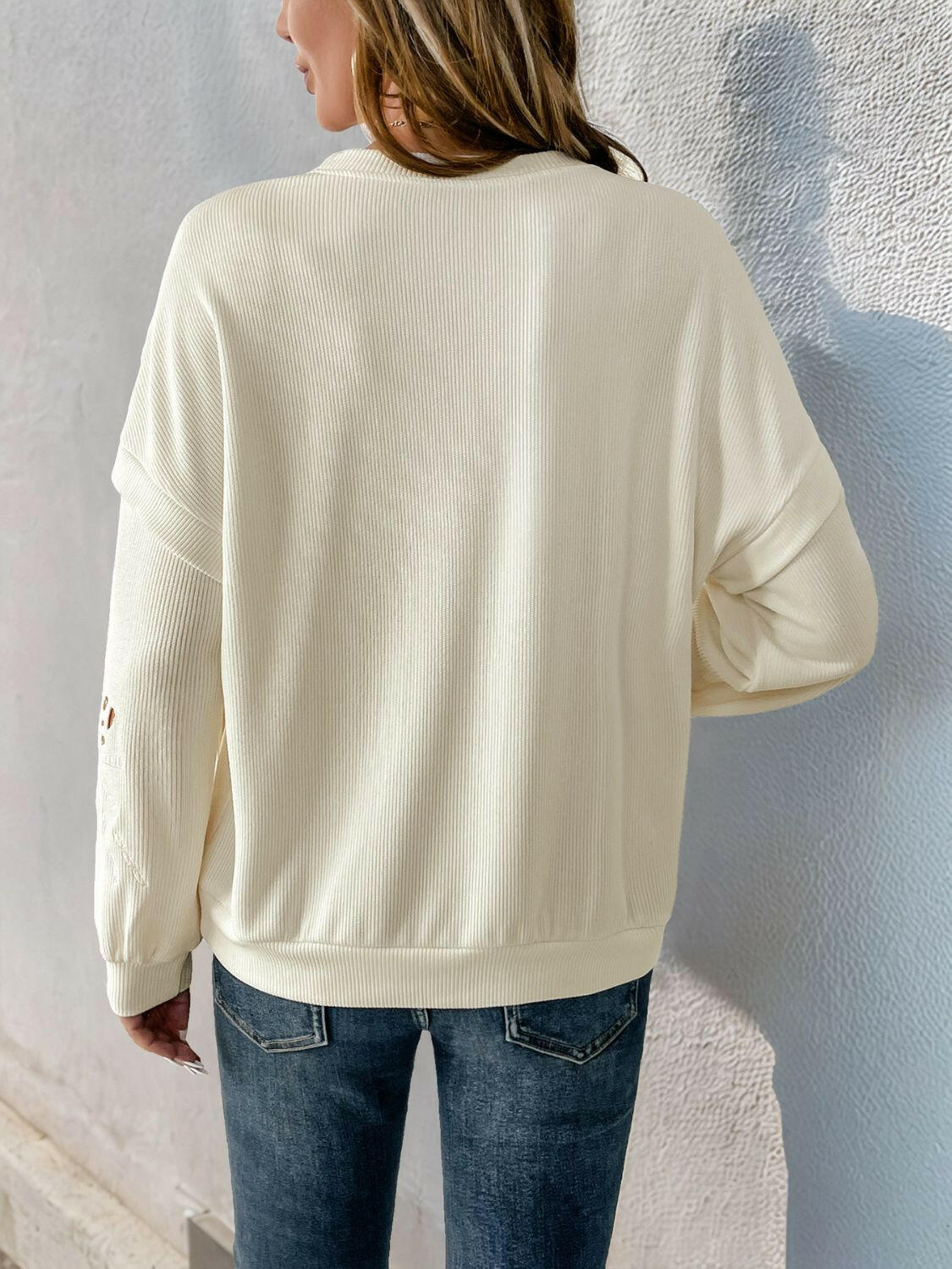 Perfee Cutout Round Neck Long Sleeve Sweatshirt-Krush Kandy, Women's Online Fashion Boutique Located in Phoenix, Arizona (Scottsdale Area)