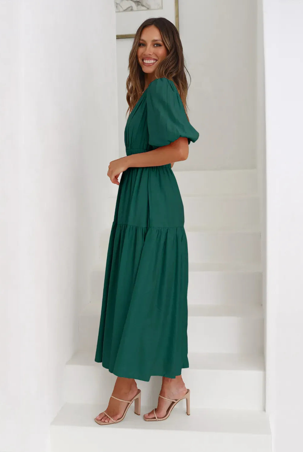 Tiered Surplice Half Sleeve Midi Dress-dress-Krush Kandy, Women's Online Fashion Boutique Located in Phoenix, Arizona (Scottsdale Area)
