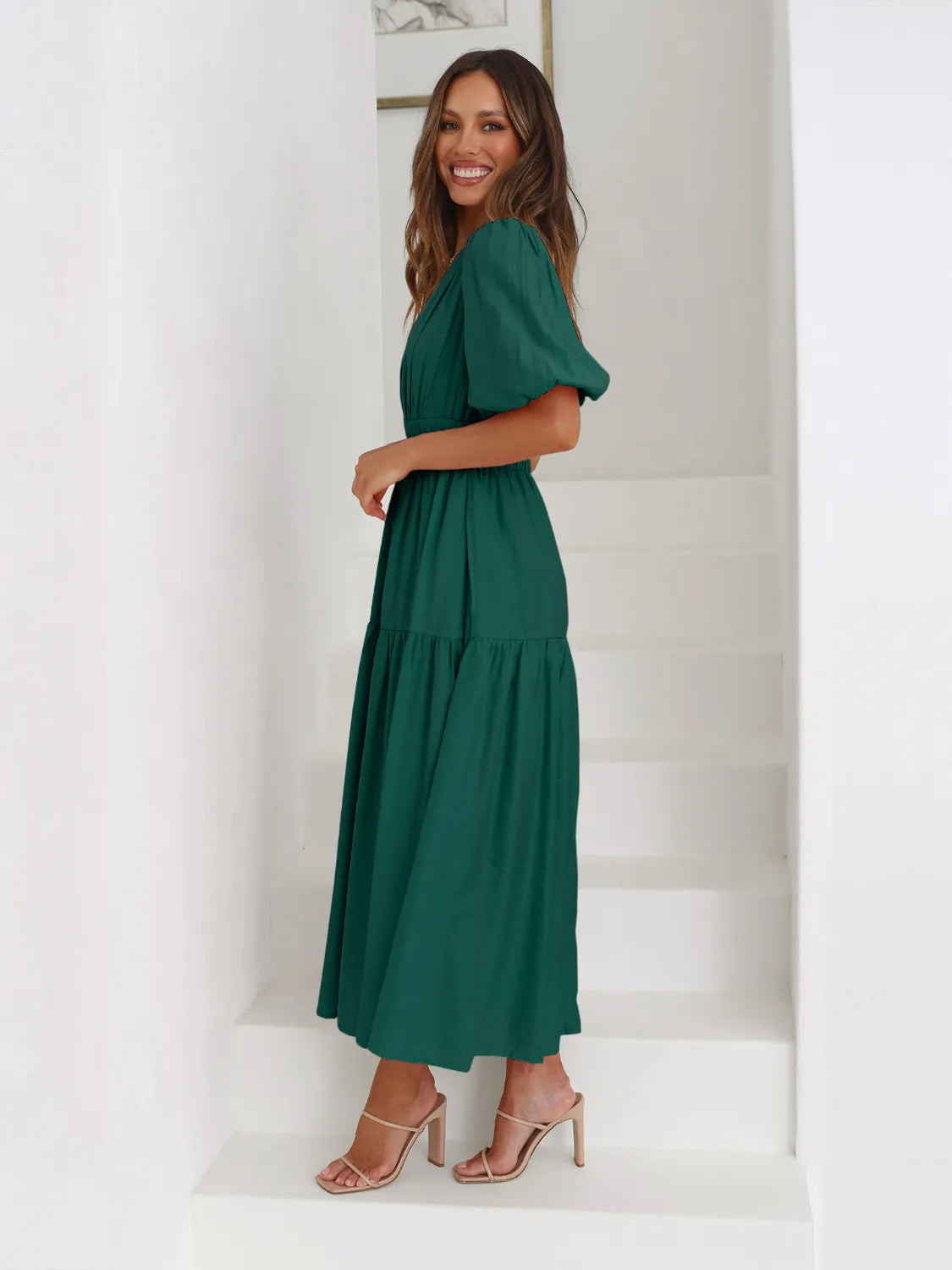 Tiered Surplice Half Sleeve Midi Dress-dress-Krush Kandy, Women's Online Fashion Boutique Located in Phoenix, Arizona (Scottsdale Area)