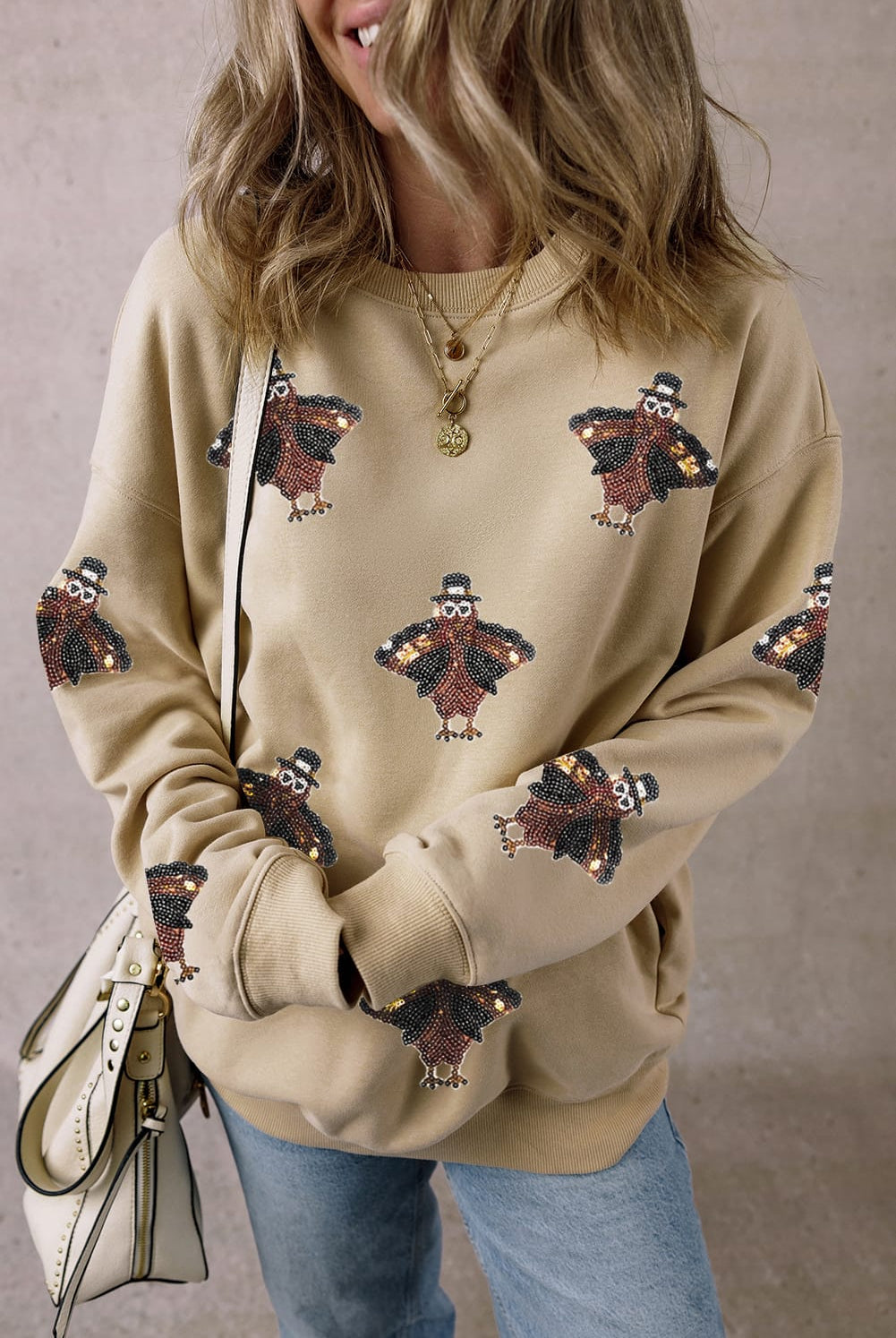 Sequin Turkey Graphic Sweatshirt-Sweatshirt-Krush Kandy, Women's Online Fashion Boutique Located in Phoenix, Arizona (Scottsdale Area)