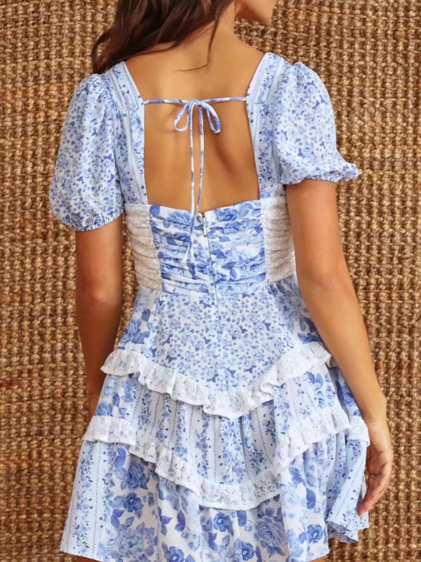 Floral Puff Sleeve Tiered Mini Dress-Dresses-Krush Kandy, Women's Online Fashion Boutique Located in Phoenix, Arizona (Scottsdale Area)