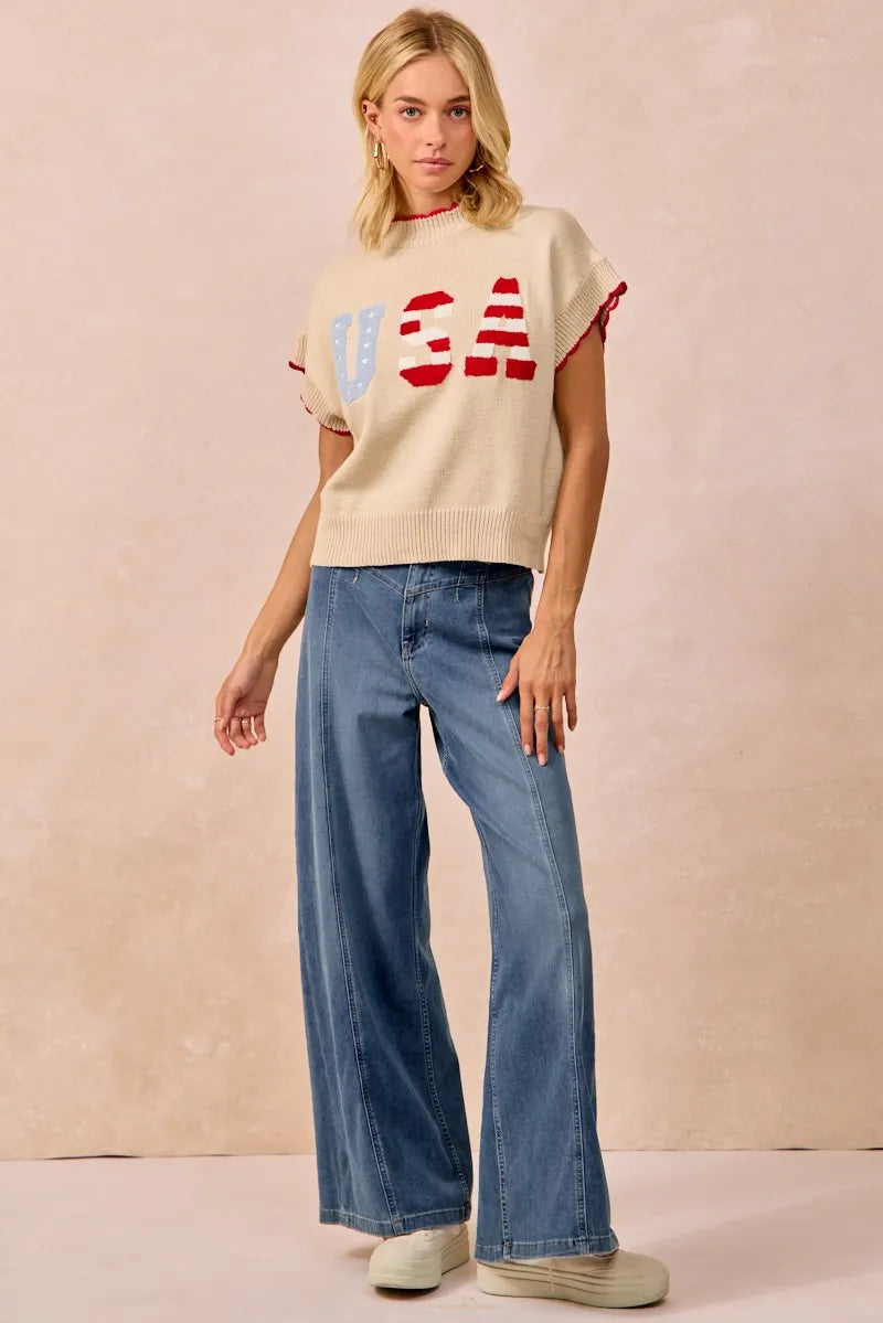 BiBi USA Patchwork Sweater Vest Top With Contrast Detail-Sweaters-Krush Kandy, Women's Online Fashion Boutique Located in Phoenix, Arizona (Scottsdale Area)