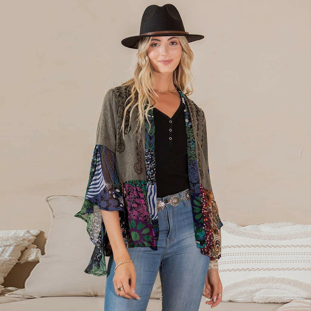 Boho Patchwork Kimono-kimono-Krush Kandy, Women's Online Fashion Boutique Located in Phoenix, Arizona (Scottsdale Area)