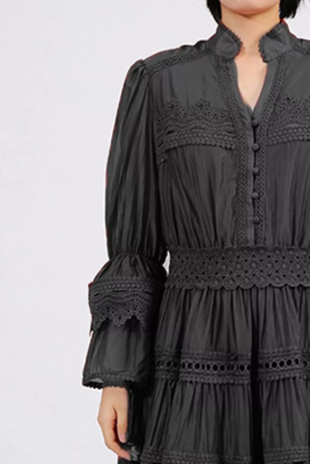 Ruffle Lace Trim Long Sleeve Dress-Dresses-Krush Kandy, Women's Online Fashion Boutique Located in Phoenix, Arizona (Scottsdale Area)