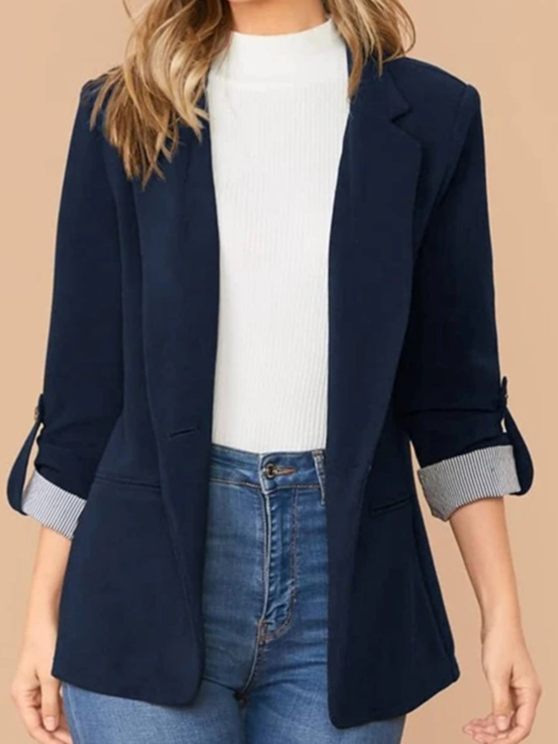 Lapel Collar Roll-Tab Sleeve Blazer-Krush Kandy, Women's Online Fashion Boutique Located in Phoenix, Arizona (Scottsdale Area)