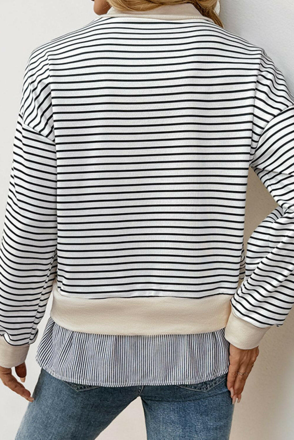 Perfee Faux Layered Striped Long Sleeve Sweatshirt-Long Sleeve Tops-Krush Kandy, Women's Online Fashion Boutique Located in Phoenix, Arizona (Scottsdale Area)
