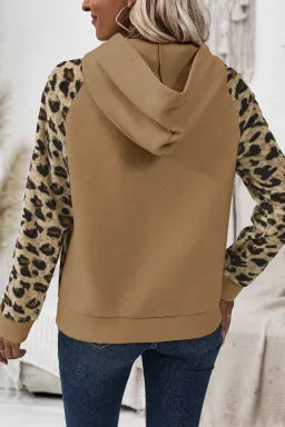 Chic French Beige Leopard Patchwork Raglan Hoodie-Hoodies-Krush Kandy, Women's Online Fashion Boutique Located in Phoenix, Arizona (Scottsdale Area)