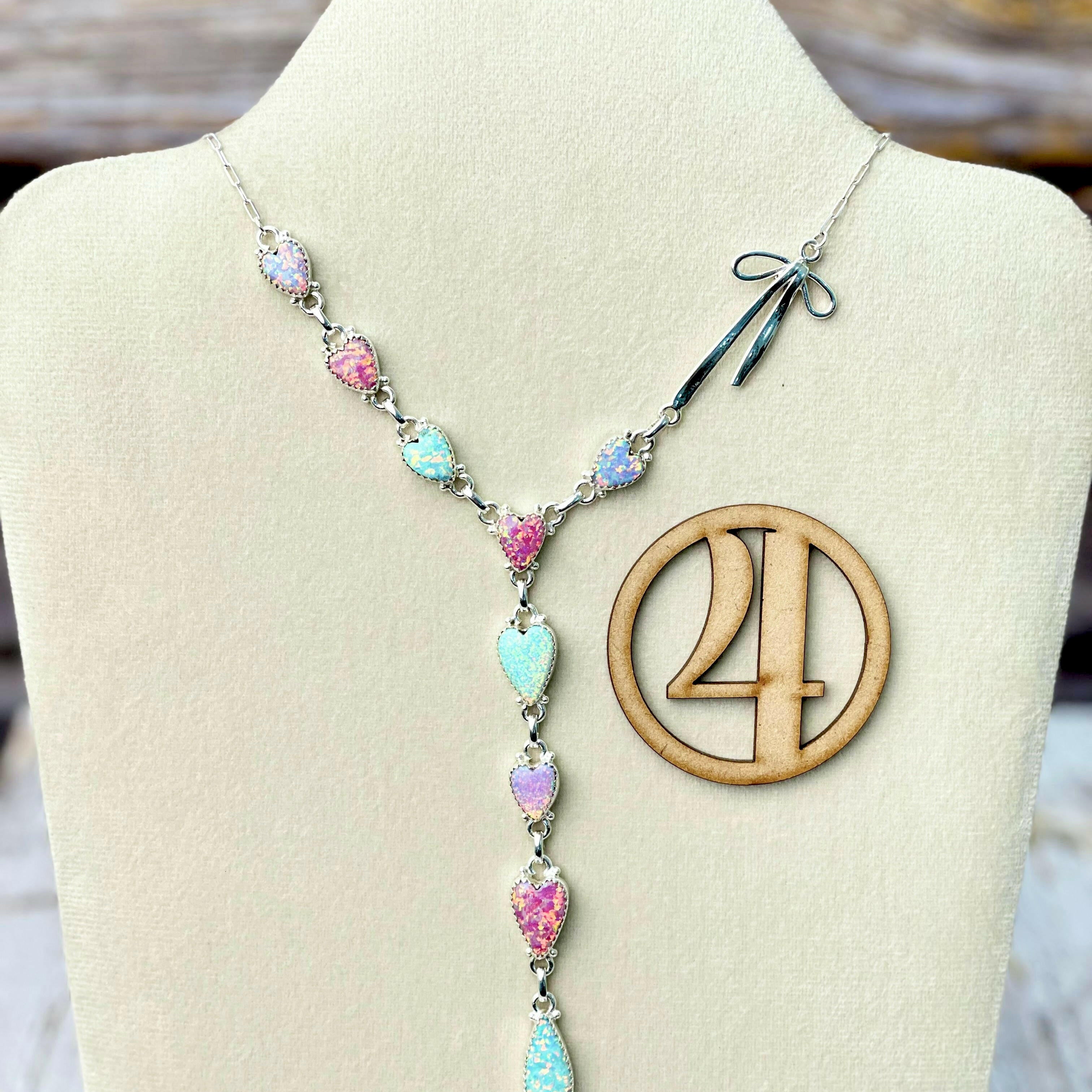 Opal Heart & Sterling Bow Necklace-Necklaces-Krush Kandy, Women's Online Fashion Boutique Located in Phoenix, Arizona (Scottsdale Area)