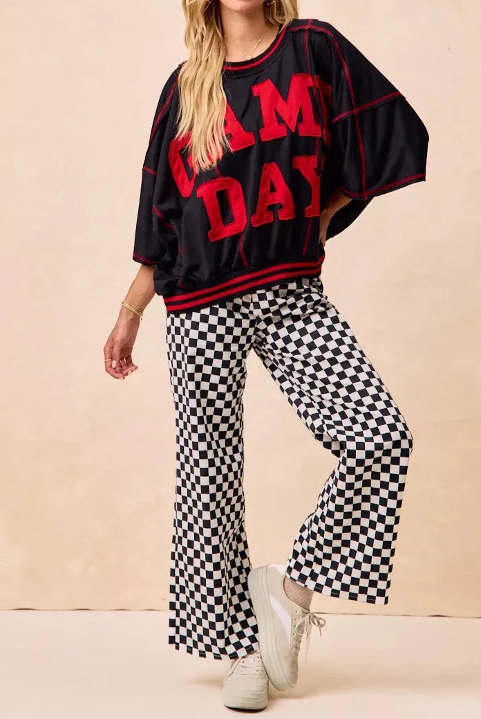 BiBi Gameday Theme Checkered Printed Pants-PANTS-Krush Kandy, Women's Online Fashion Boutique Located in Phoenix, Arizona (Scottsdale Area)