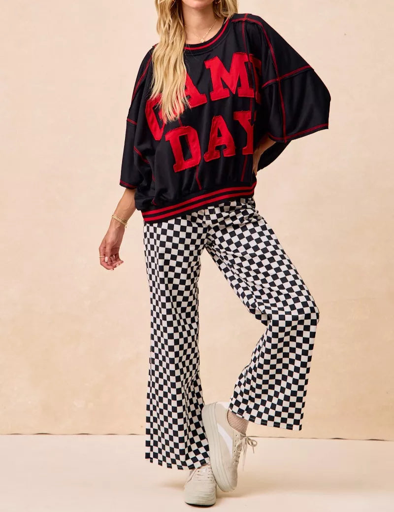 BiBi Gameday Theme Checkered Printed Pants-PANTS-Krush Kandy, Women's Online Fashion Boutique Located in Phoenix, Arizona (Scottsdale Area)