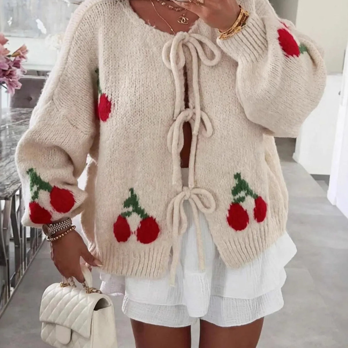 Cherry Pattern Tie-Front Oversized Cardigan – Krush Kandy