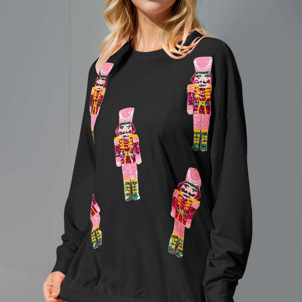Sequin Nutcracker Round Neck Long Sleeve Sweatshirt-Sweaters-Krush Kandy, Women's Online Fashion Boutique Located in Phoenix, Arizona (Scottsdale Area)